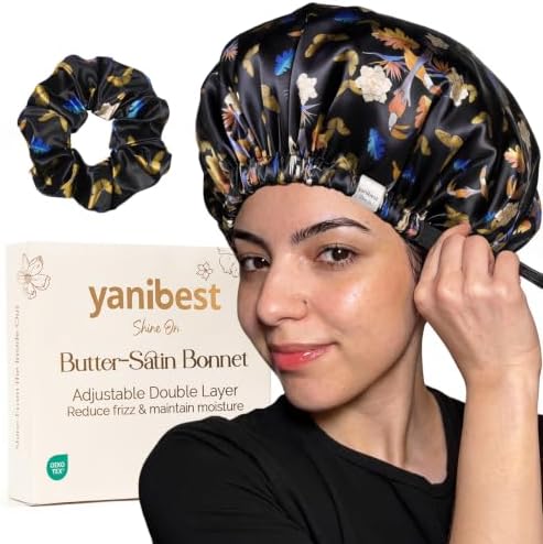 YANIBEST Adjustable Satin Bonnet with No Damage Hair Scrunchie by yanibest