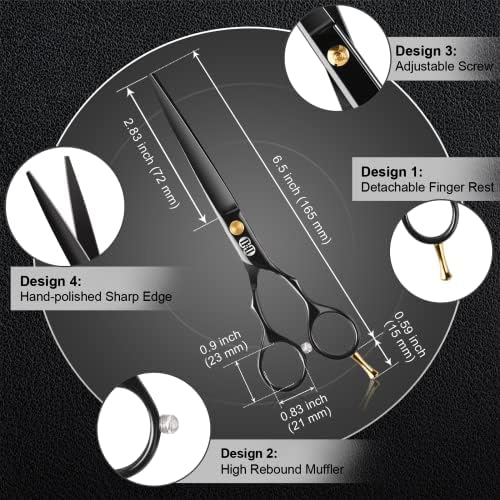 CIICII Hair Cutting Scissors, 6.5 Inch Barber Haircut Scissors Kit (Black) - Image 2