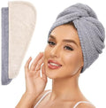 SimpleField 2 Pack Microfiber Hair Towel Wrap for Women, Anti Frizz Quick Drying Hair Turban for All Hair Style, Absorbent and Lightweight (Beige + Grey) by SimpleField