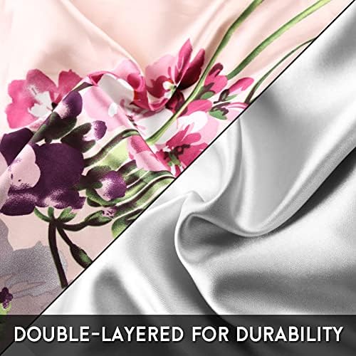 Large Round Satin Bonnet for Sleeping, Double-Layer Elastic Hair Bonnet with Silky Tie Band for Women Braids/Curly/Long Hair - Pink Floral - Image 3