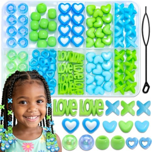 NAISKA 102PCS Green Blue Hair Beads for Braids Box Braids Jewelry Loc Beads by NAISKA
