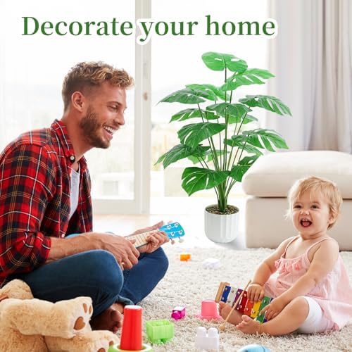 Freyalife 28“ Fake Plant Artificial Monstera for Room Decor, Faux Potted Plants Indoor for Home Living Bedroom Aesthetic Farmhouse Dorm Office Classroom and Outdoor Garden Porch Balcony Decor - Image 6