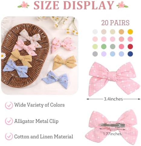 CÉLLOT 40 Pieces Girls Hair Bows 3 inches Linen Fabric Bows Alligator Clips Hair Accessories for Baby Girls Toddlers Kids and Teens - Image 3