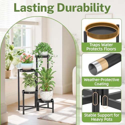 iDavosic.ly Plant Stand Indoor Outdoor, 4 Tier Metal Corner Shelf, Black - Image 5