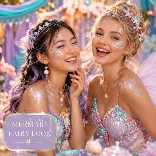 Iridescent White Hair Glitter Stick,Waterproof Face Body Glitter Makeup for Kids and Women, Mermaid Fairy Costume Accessories, Halloween Festival Rave Concert Carnival Party Makeup - Image 3