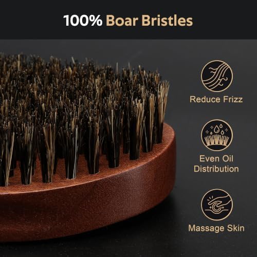 GAINWELL Boar Bristle Beard Brush, Wooden 360 Wave Brush for Men - Image 4