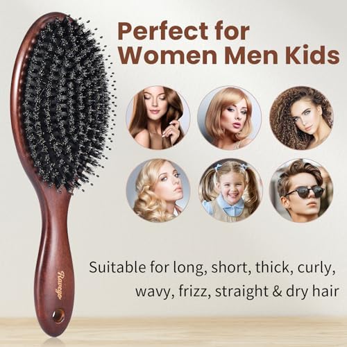 Hair Brush, Boar Bristles Hair Brush for Women Men Kids, Boar & Nylon Bristle Brushes for Smoothing Massaging Scalp Detangling Wet/Dry Hair, Reduce Frizz Dry Restore Natural Shine - Image 3
