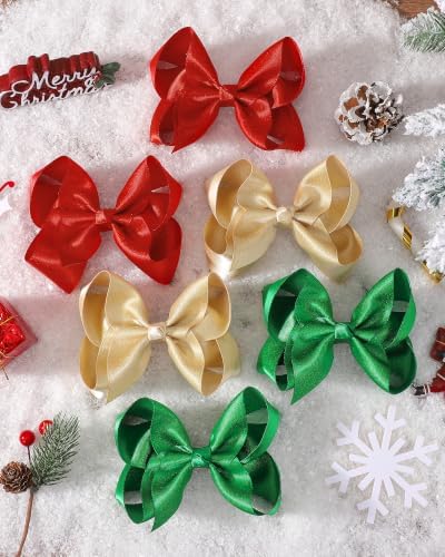 YHXX YLEN 6pcs Christmas Hair Bows for Girls, 4.5inch Toddler Bows Clips - Image 7