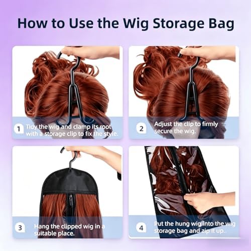 6PCS Wig Storage Bags with Hanger,Hair Extension Holder for Multiple Wigs, Dust-proof, Ideal for Hair Extensions & Accessories (Purple) - Image 7