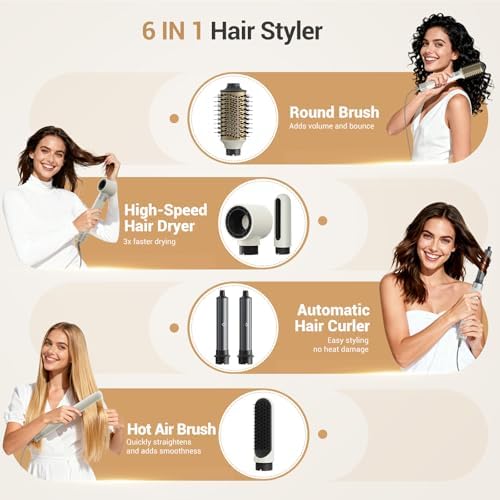 6 in 1 Hair Dryer Brush Set, Frizz-Free Air Hair Styler, No Heat Damage - Image 2