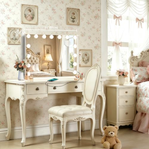 Ratsamee Hollywood Vanity Mirror with Lights, 23" x 18", 15 Dimmable Bulbs, 3 Color Lights, Make Up Lighted Mirror, USB Charging Port, Gifts for Women Wife Teengirls White - Image 2