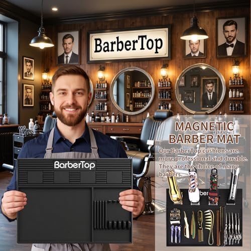 Barber Magnetic Mat with 4 Magnets, Anti-Slip Barber Mats for Clippers Tools Pad for Grooming Table Tray Stations, Silicone Mat for Barber Shop & Salon Accessories - Image 2