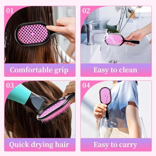 Detangling Brush,1 Pack Detangler Brush, Gentle & Effective Detangling on Wet or Dry Fragile Hair Types,Ultra-light, Detangling Brsuh ventilated and antistatic hairbrush (Pink) - Image 3