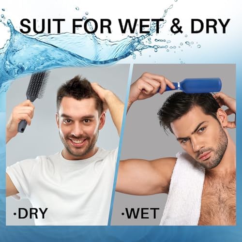 RHOS Hair Brush for Men - Detangler and Styling Brush with Nylon Bristles for Wet and Dry Hair, Massage Function, Suitable for Bangs, Thin, Short, and Thick Hair (1 Pack - Blue) - Image 6