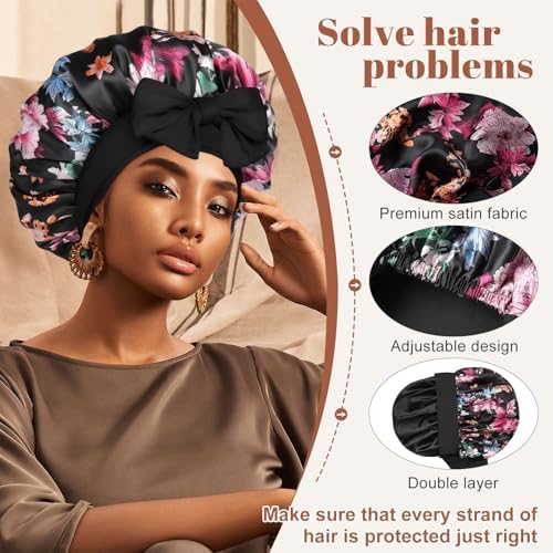 CHLINS Double Layer Satin Bonnet for Sleeping, Hair Bonnet for Curly Hair - Image 4