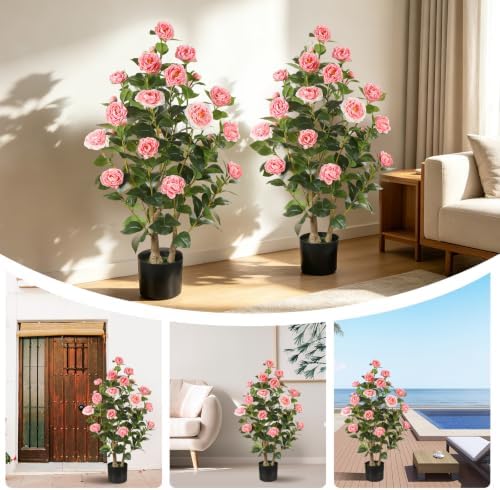 Artificial Camellia Tree, 3FT, Pink Flowers, 2 Pack - Image 6