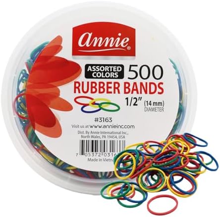 Annie Rubber Bands for Hair, 14mm Medium, 500 Count Assorted Colors (Red/Green/Blue/Yellow), Stretchy Durable Elastic Bands for Braids, Ponytails, Twists & Sectioning by AnnieInternational