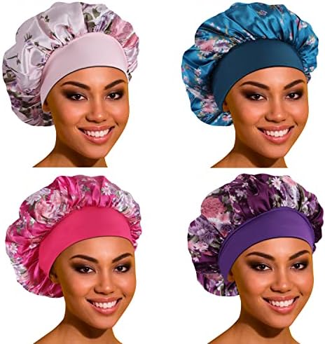 ROYBENS 4PCS Bonnets for Women for Curly Hair, Satin Bonnet for Sleeping by ROYBENS
