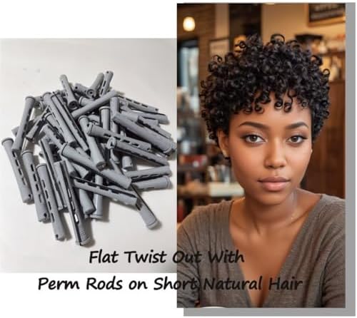 Perm Rods Set for Short Natural Hair 40pcs Gray Plastic Cold Wave Rods Hair Curling Rollers with Steel Pintail Comb Rat Tail DIY Hairdressing Tools（40pcs Gray） - Image 7
