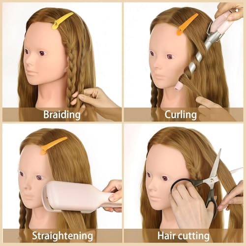 26"-28'' Mannequin Head with 90% Human Hair, Maniquine Maniquins Head Real Hair for Cosmetology Training Mannequin Head Manican Manikin Doll Head for Hair Styling Braiding Makeup Practice (No Makeup) - Image 4