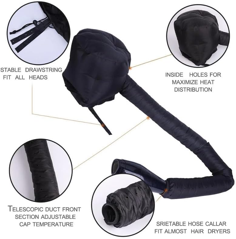 Hair Dryer Bonnet, Portable Household Hair Dryer Cap Professional Salon Hooded Adjustable Upgraded Soft Deep Conditioning Hair Drying Styling Heat Cap (BLACK) - Image 3