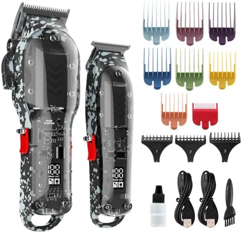 Professional Hair Clippers for Men, Cordless Barber kit for Hair Cutting & Grooming, Hair Clippers and Trimmer Set for Barber Haircut with LED Display, 8 Fade Taper Combs(Black Set) by Tuanchuanrp