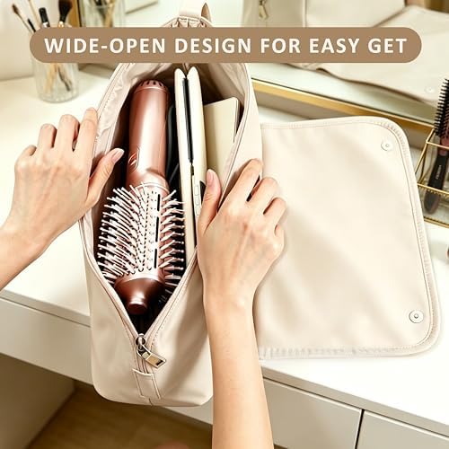 Gosect Hair Tool Travel Bag with Removable Heat Resistant Mat, Hot Hair Tools Travel Storage Pouch for Curling Iron, Flat Iron, Hot Hair Brush, Hair Dryer, Hair Styling Accessories(Ivory White) - Image 4