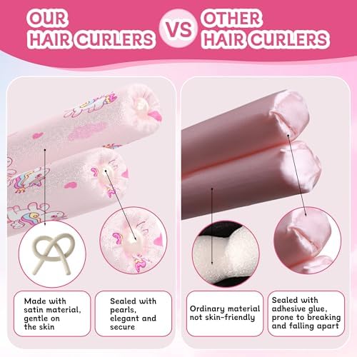 Girls Heatless Curls Overnight, Kids Unicorn Hair Rollers with Hair Clips, Hair Accessories for Little Girls & Teenage & Sister, Birthday Gifts Trendy Stuff - Pink - Image 6