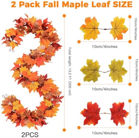 2 Pack Fall Leaves Garland, 5.9Ft/Piece Artificial Fall Leaves for Fall Decorations for Home, Halloween Decorations, Fall Garland Outdoor, Thanksgiving Decorations, Fall Outdoor Decor - Image 2
