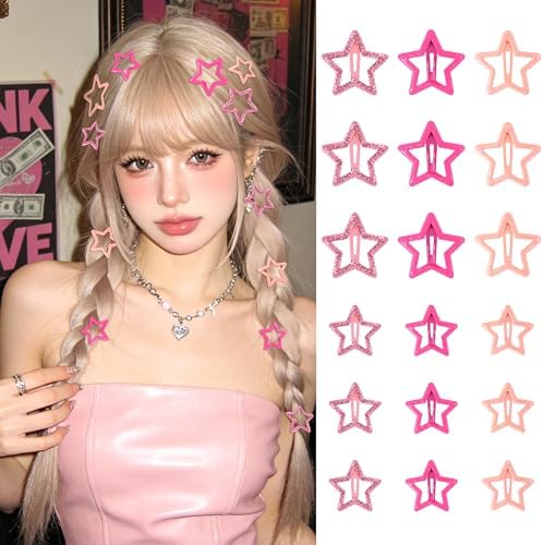 VIBILIA 18 Pcs Star Hair Clips Y2K Non-Slip Snap Pink Hair Accessories by VIBILIA