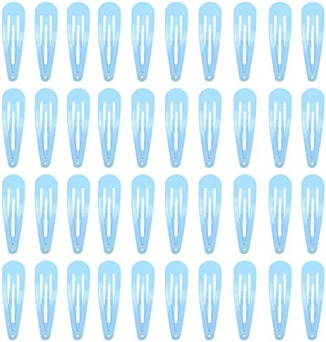 40 Counts Blue Color Metal Snap Hair Clips 2 Inch Barrettes for Women Accessories by PIDOUDOU
