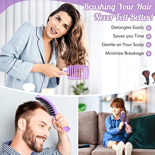 Hair Brush,URTHEONE Detangling Hairbrush Boar Bristle Curved Vented Hair Brush for Women Men Kids Curly Thick Long Short Wet or Dry Hair, Faster Blow Drying (2Pack, Pink&Purple) - Image 6