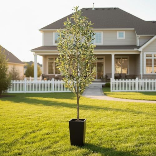 Aveyas 7ft Artificial Olive Tree for Home Decor, 7 ft Large Faux Plant Fake Skinny Silk Trees with Pot for Indoor Outdoor House Living Room Office (7 Feet Tall Including Raised Pot) - Image 5