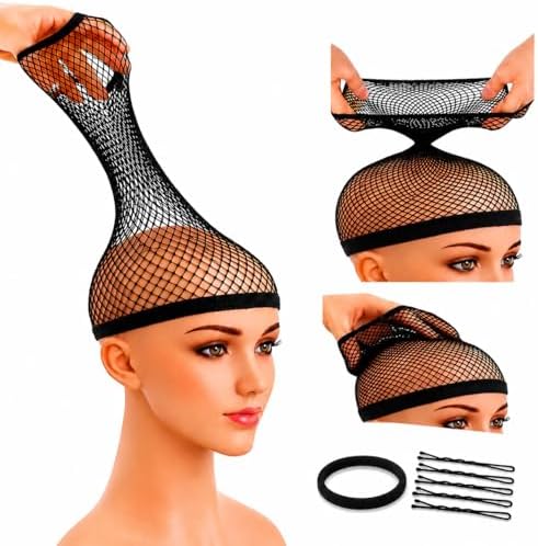 Wig Cap for Long Hair, 2 Large Mesh Hair Nets, Black, 8 Pc Set by VAYLI
