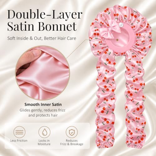 Bonnet for Braids Long Hair Double Layer Silk Satin Bonnet Bounce Curl Caps Women Sleeping Samurai Wrap Hair Hose Cap 2 in 1 - Image 3