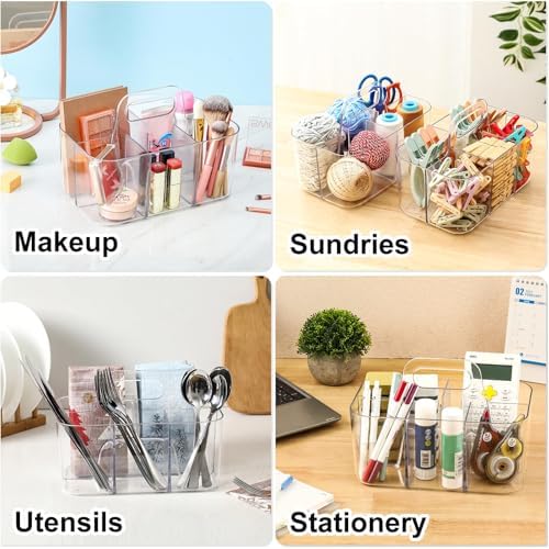 AOZITA Multiuse Caddy Organizer with Handle, Portable Divided Tote Bin - Art Craft, Stationary Pen Marker Crayons, Makeup Hair Supplies Storage - Bathroom, Classroom, Dorm, Office, Desk Holder -Clear - Image 2