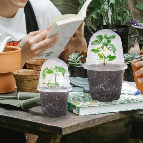 JOPY 4 Inch Plastic Nursery Pots with Humidity Dome for Plants 20 Pack Clear Seedlings Planting Pots for Garden Indoor and Outdoor Small Planter Containers with Drainage Holes - Image 5