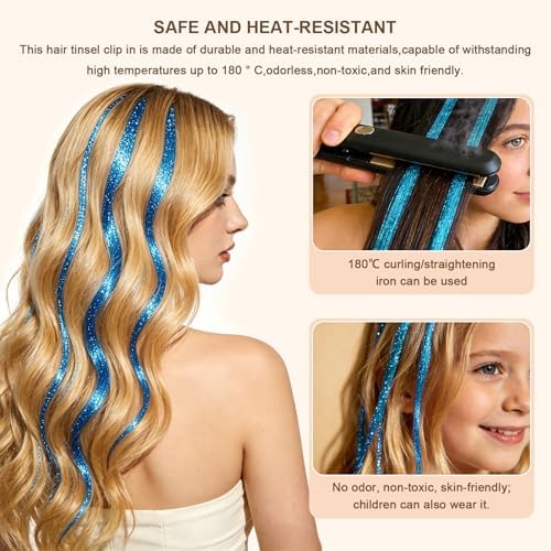 Leuceiy Hair Tinsel Clip in,Hair Accessories Tinsel Hair Extensions for Girls Pack of 6 Pcs 20 Inch,Fairy Hair Tinsel Kit,Heat Resistant New Years Festival Party - Image 5