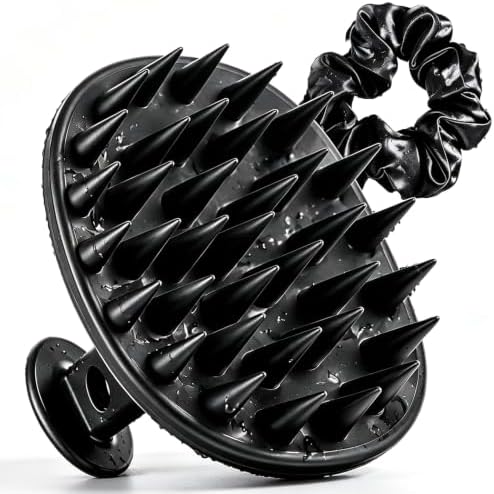Scalp Massager Shampoo Brush Scrubber with Satin Scrunchie by Azosowo