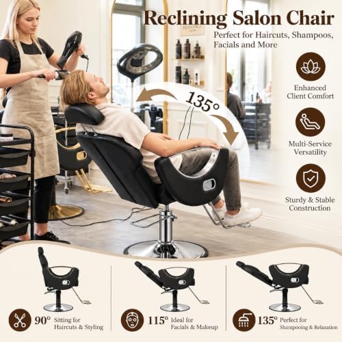 Black Barber Chair Heavy Duty Reclining Hydraulic Styling Chair for Salon - Image 4