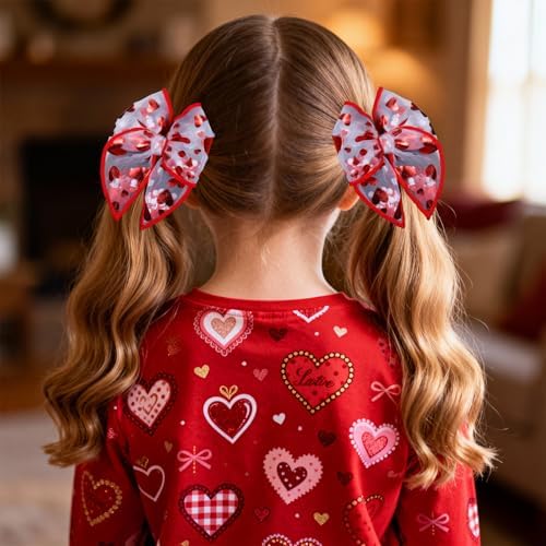 Glitter Valentines Shaker Bows Alligator Clips for Girls Women, 2Pcs 4" Red Heart Mesh Tulle Ribbon Fable Bow Hair Barrettes Gift for Kids Birthday Wedding Party Dress Decor Accessory - Image 4