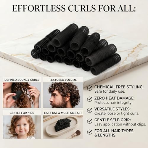 19PCS Self Grip Small Hair Rollers for Women Heatless Velcro Rollers for Hair Volume Set with Tail Comb for Medium Short Hair and Bangs DIY Curly Hairstyle(Black) - Image 6
