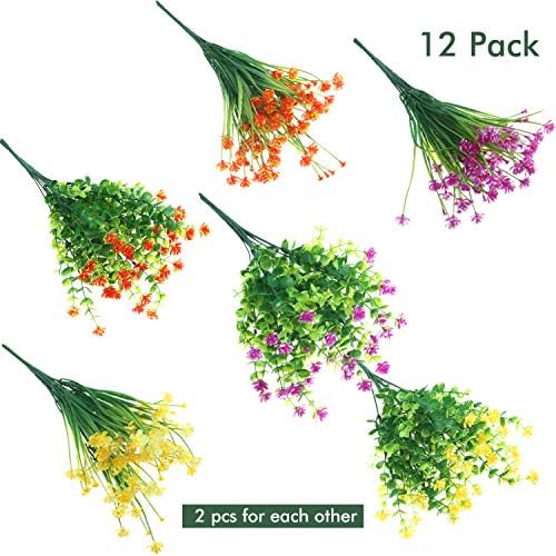 WILLBOND 12 Bundles UV Resistant Faux Flowers, Yellow, Orange, Fuchsia - Image 2