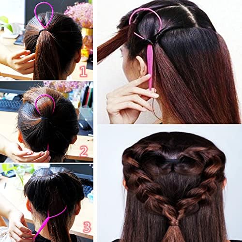 1000Pcs Hair Rubber Bands, Soft Small Hair Elastics for Girls and Women, 2pcs Topsy Tail Tools, 1 Rat Tail Comb, Pink Schembo - Image 5