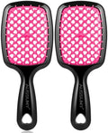 2 Pack Vented Detangling Hair Brush - Detangler Hairbrush with Soft Bristles for Effortless Tangle Free -Ideal for Natural Curly Straight Wet Dry Damaged Hair for Women Men Kids - Magenta by Aussumy