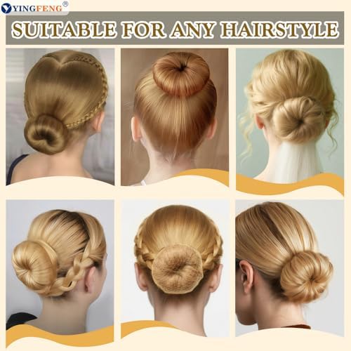 YINGFENG 134 Pcs Gold Hair Bun Maker Kit Medium - 4 Bun Hair Pieces for Women, 20 Hair Net for Buns, 100 Bobby Pins for Women, 10 Hair Bands, for Ballet Styling, Hair Accessories for Girls - Image 6