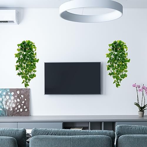 BLEUM CADE Fake Hanging Plants, 2pcs Artificial Pothos Vines Faux Plants Greenery for Wall Home Living Room Office Indoor Outdoor Decor (No Baskets) - Image 4