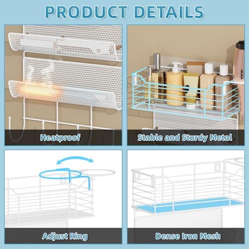 4 Tier Hair Tool Organizer Wall Mount, curling iron holder Basket, White - Image 5