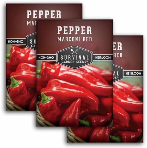 Marconi Red Pepper Seeds for Planting - 3 Packs by SurvivalGardenSeeds