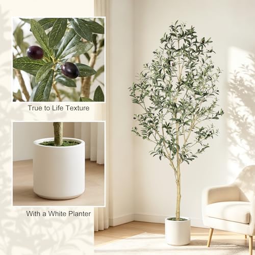 LYERSE Faux Olive Tree 7ft with Sturdy White Planter - Image 2